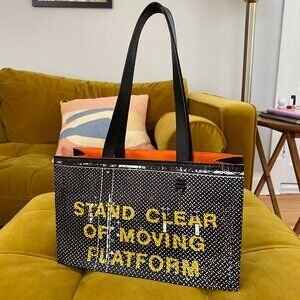 Min & Mon Marko Small Black Leather Tote Bag - Subway Print